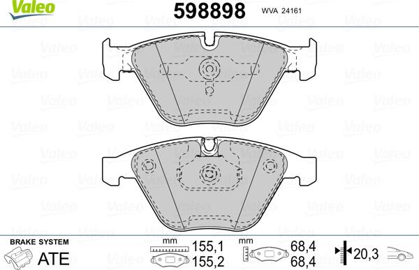 Valeo 598898 - Kit pastiglie freno, Freno a disco autozon.pro