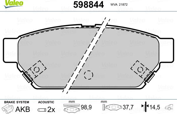 Valeo 598844 - Kit pastiglie freno, Freno a disco autozon.pro