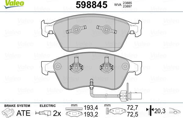 Valeo 598845 - Kit pastiglie freno, Freno a disco autozon.pro