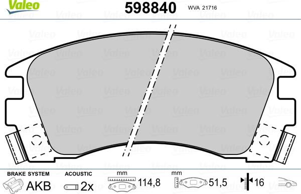 Valeo 598840 - Kit pastiglie freno, Freno a disco autozon.pro