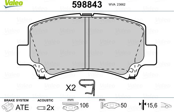 Valeo 598843 - Kit pastiglie freno, Freno a disco autozon.pro