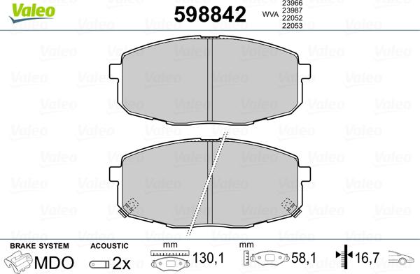 Valeo 598842 - Kit pastiglie freno, Freno a disco autozon.pro