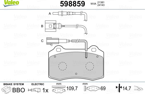 Valeo 598859 - Kit pastiglie freno, Freno a disco autozon.pro