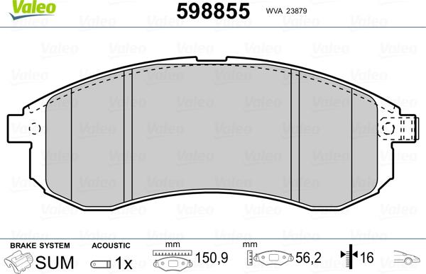 Valeo 598855 - Kit pastiglie freno, Freno a disco autozon.pro