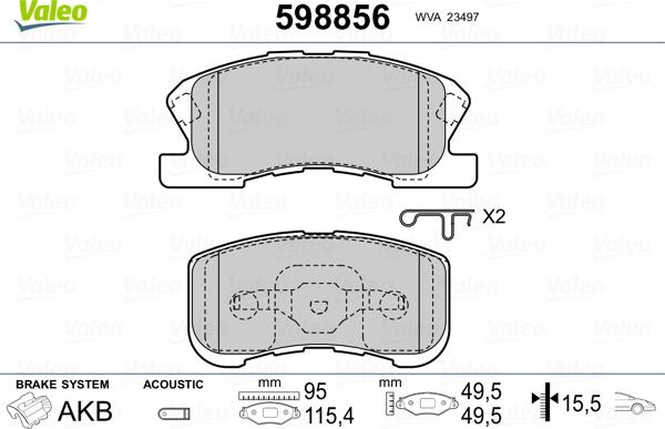 Valeo 598856 - Kit pastiglie freno, Freno a disco autozon.pro