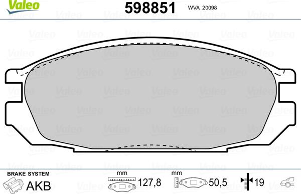 Valeo 598851 - Kit pastiglie freno, Freno a disco autozon.pro