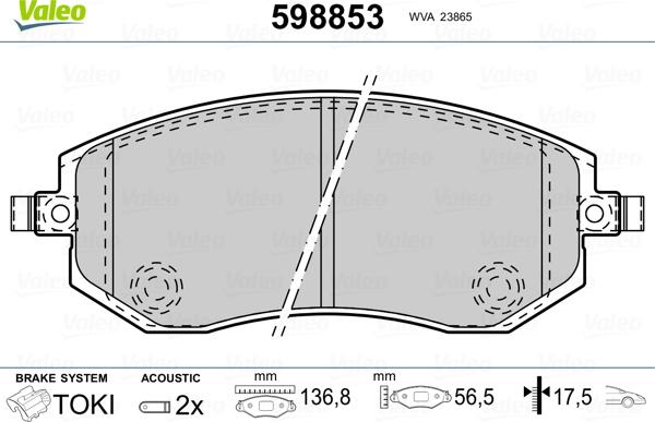 Valeo 598853 - Kit pastiglie freno, Freno a disco autozon.pro