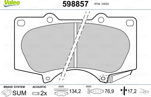 Valeo 598857 - Kit pastiglie freno, Freno a disco autozon.pro