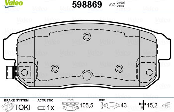 Valeo 598869 - Kit pastiglie freno, Freno a disco autozon.pro