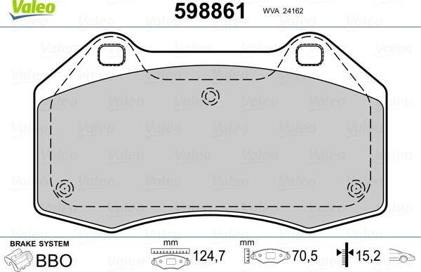 Valeo 598861 - Kit pastiglie freno, Freno a disco autozon.pro