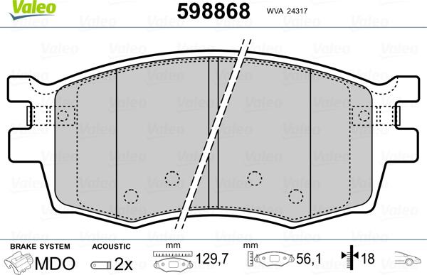 Valeo 598868 - Kit pastiglie freno, Freno a disco autozon.pro