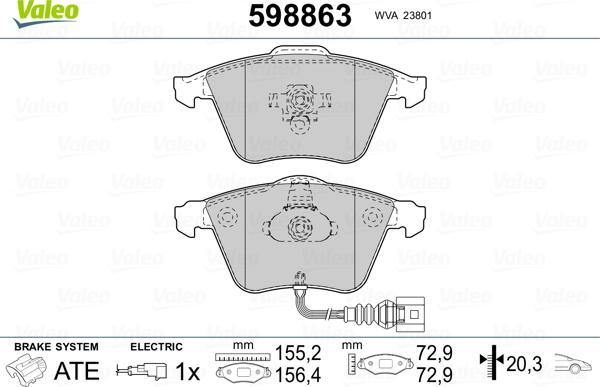 Valeo 598863 - Kit pastiglie freno, Freno a disco autozon.pro