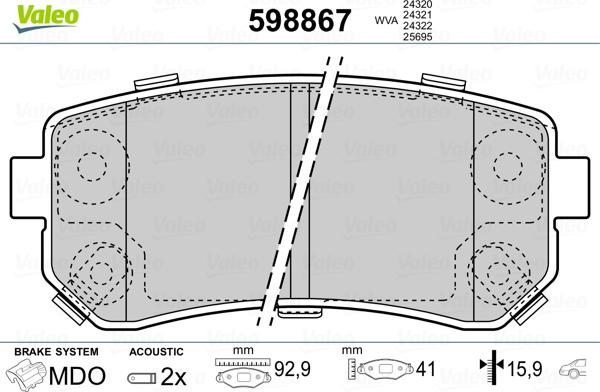 Valeo 598867 - Kit pastiglie freno, Freno a disco autozon.pro