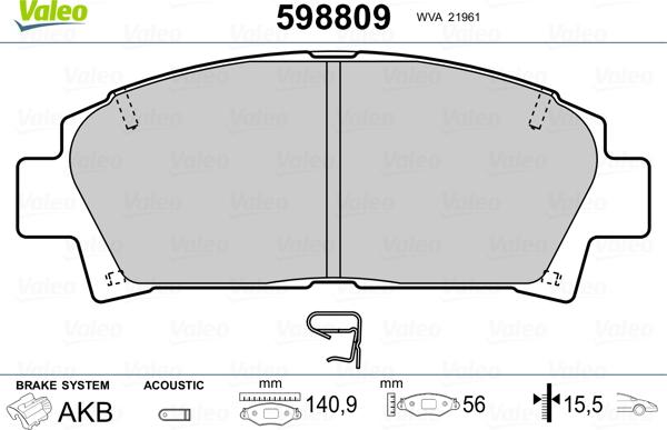 Valeo 598809 - Kit pastiglie freno, Freno a disco autozon.pro