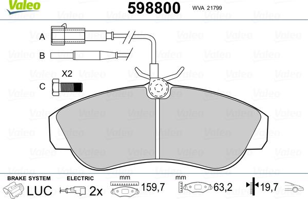 Valeo 598800 - Kit pastiglie freno, Freno a disco autozon.pro