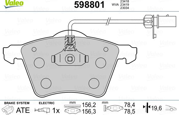 Valeo 598801 - Kit pastiglie freno, Freno a disco autozon.pro