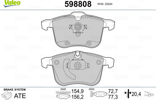 Valeo 598808 - Kit pastiglie freno, Freno a disco autozon.pro