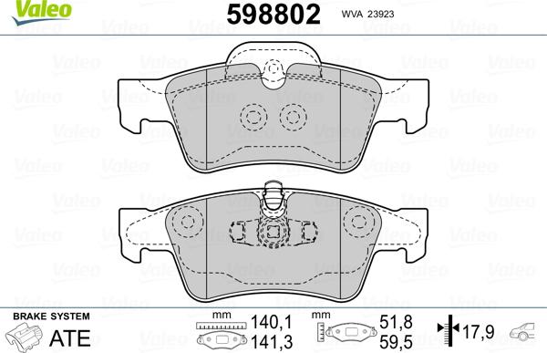 Valeo 598802 - Kit pastiglie freno, Freno a disco autozon.pro