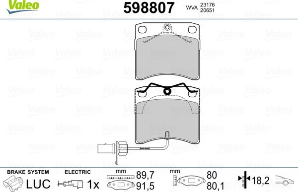 Valeo 598807 - Kit pastiglie freno, Freno a disco autozon.pro