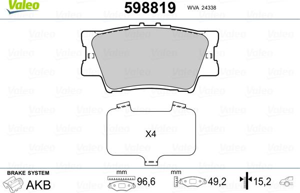 Valeo 598819 - Kit pastiglie freno, Freno a disco autozon.pro