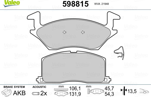 Valeo 598815 - Kit pastiglie freno, Freno a disco autozon.pro