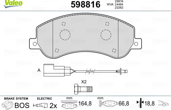 Valeo 598816 - Kit pastiglie freno, Freno a disco autozon.pro