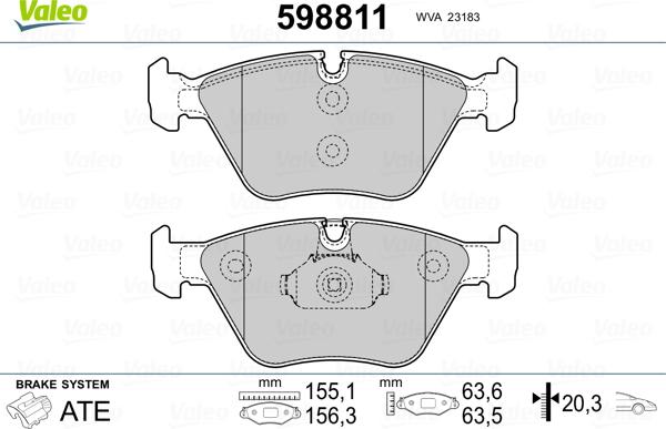 Valeo 598811 - Kit pastiglie freno, Freno a disco autozon.pro