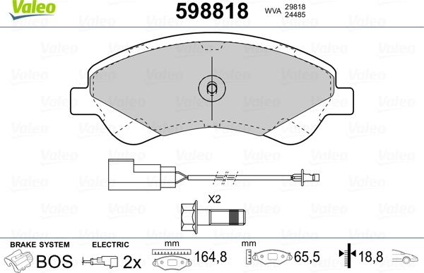 Valeo 598818 - Kit pastiglie freno, Freno a disco autozon.pro