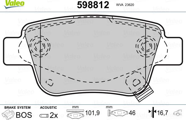 Valeo 598812 - Kit pastiglie freno, Freno a disco autozon.pro