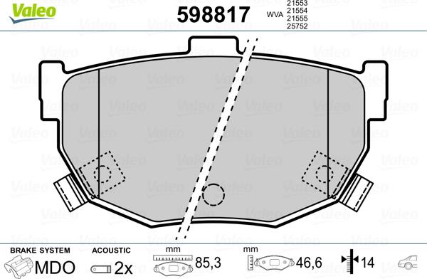 Valeo 598817 - Kit pastiglie freno, Freno a disco autozon.pro