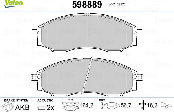 Valeo 598889 - Kit pastiglie freno, Freno a disco autozon.pro