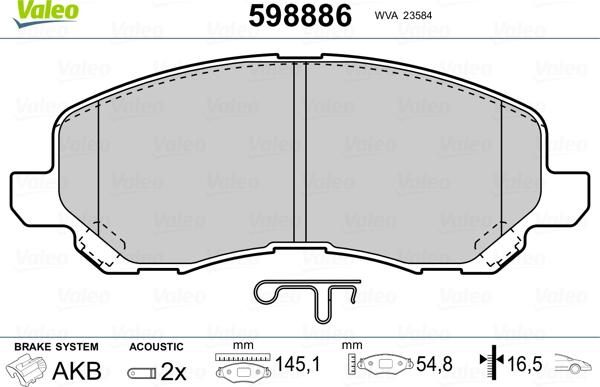 Valeo 598886 - Kit pastiglie freno, Freno a disco autozon.pro