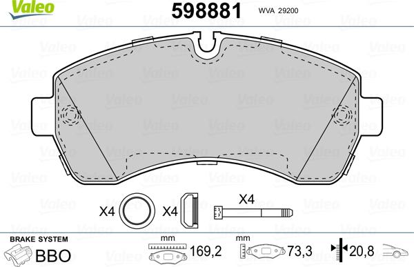 Valeo 598881 - Kit pastiglie freno, Freno a disco autozon.pro