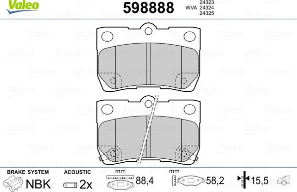 Valeo 598888 - Kit pastiglie freno, Freno a disco autozon.pro