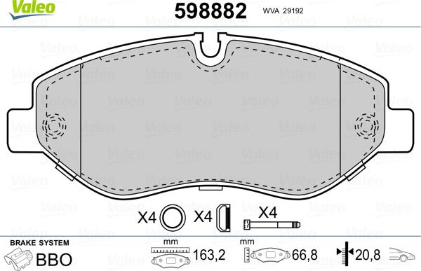 Valeo 598882 - Kit pastiglie freno, Freno a disco autozon.pro