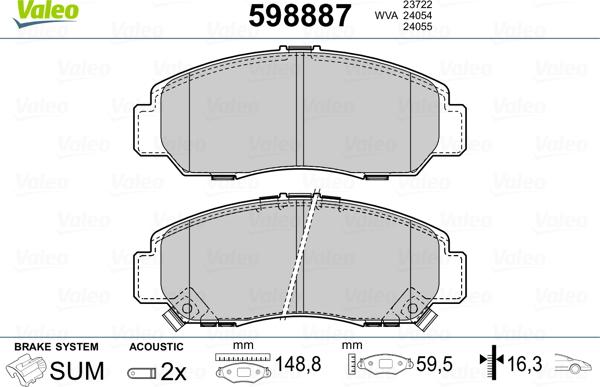 Valeo 598887 - Kit pastiglie freno, Freno a disco autozon.pro