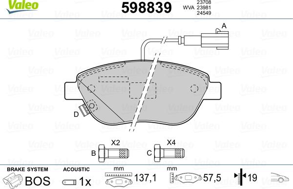 Valeo 598839 - Kit pastiglie freno, Freno a disco autozon.pro