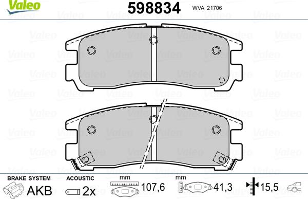 Valeo 598834 - Kit pastiglie freno, Freno a disco autozon.pro