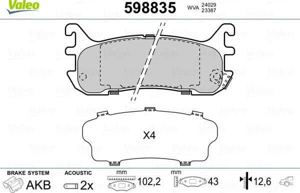 Valeo 598835 - Kit pastiglie freno, Freno a disco autozon.pro