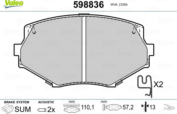 Valeo 598836 - Kit pastiglie freno, Freno a disco autozon.pro