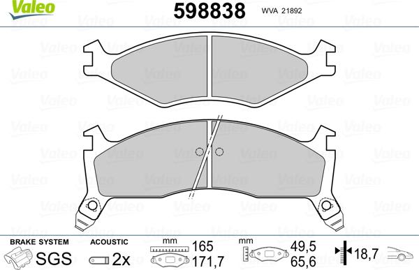 Valeo 598838 - Kit pastiglie freno, Freno a disco autozon.pro