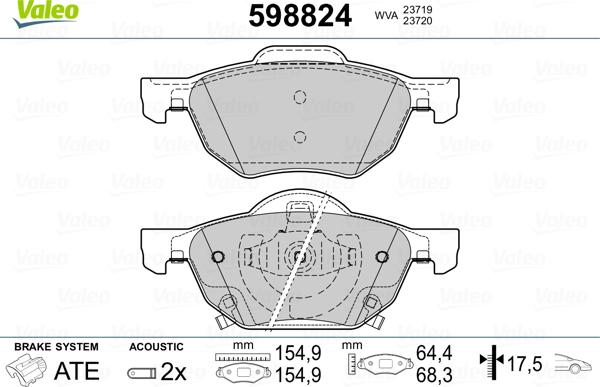 Valeo 598824 - Kit pastiglie freno, Freno a disco autozon.pro