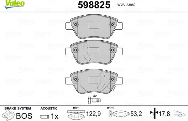 Valeo 598825 - Kit pastiglie freno, Freno a disco autozon.pro