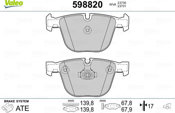 Valeo 598820 - Kit pastiglie freno, Freno a disco autozon.pro