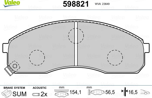 Valeo 598821 - Kit pastiglie freno, Freno a disco autozon.pro