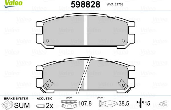 Valeo 598828 - Kit pastiglie freno, Freno a disco autozon.pro