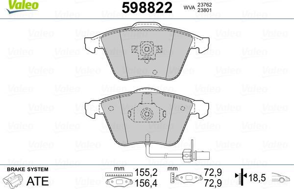 Valeo 598822 - Kit pastiglie freno, Freno a disco autozon.pro