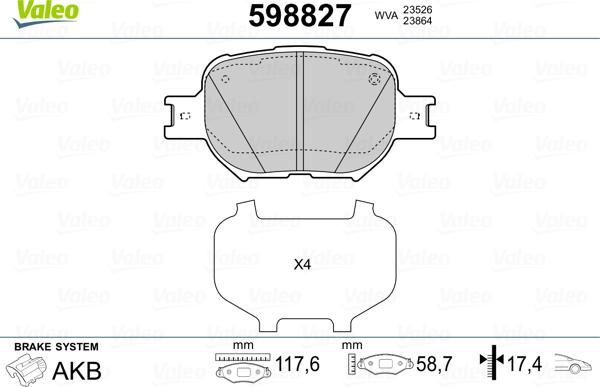 Valeo 598827 - Kit pastiglie freno, Freno a disco autozon.pro