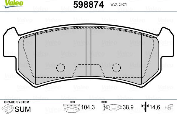 Valeo 598874 - Kit pastiglie freno, Freno a disco autozon.pro