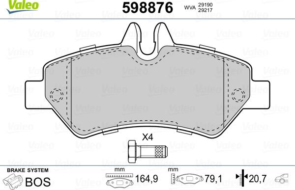 Valeo 598876 - Kit pastiglie freno, Freno a disco autozon.pro